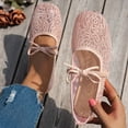 thumbnail image 2 of Wensltd Women's Floral Lace Bow Mary Jane Flats Elastic Strap Flat Shoes Daily Walking Soft Ballet Flats Pink, 2 of 8