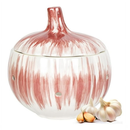 Garlic Keeper for Counter with Lid Ventilated Ceramic Keeper, Holder Storage Container to Keep Your