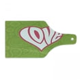 thumbnail image 1 of Groovy Cutting Board, Heart Illustration on Paisley Background Centre of Love Nutrient Retro Design, Tempered Glass Cutting and Serving Board, Wine Bottle Shape, Green White Pink, by Ambesonne, 1 of 1