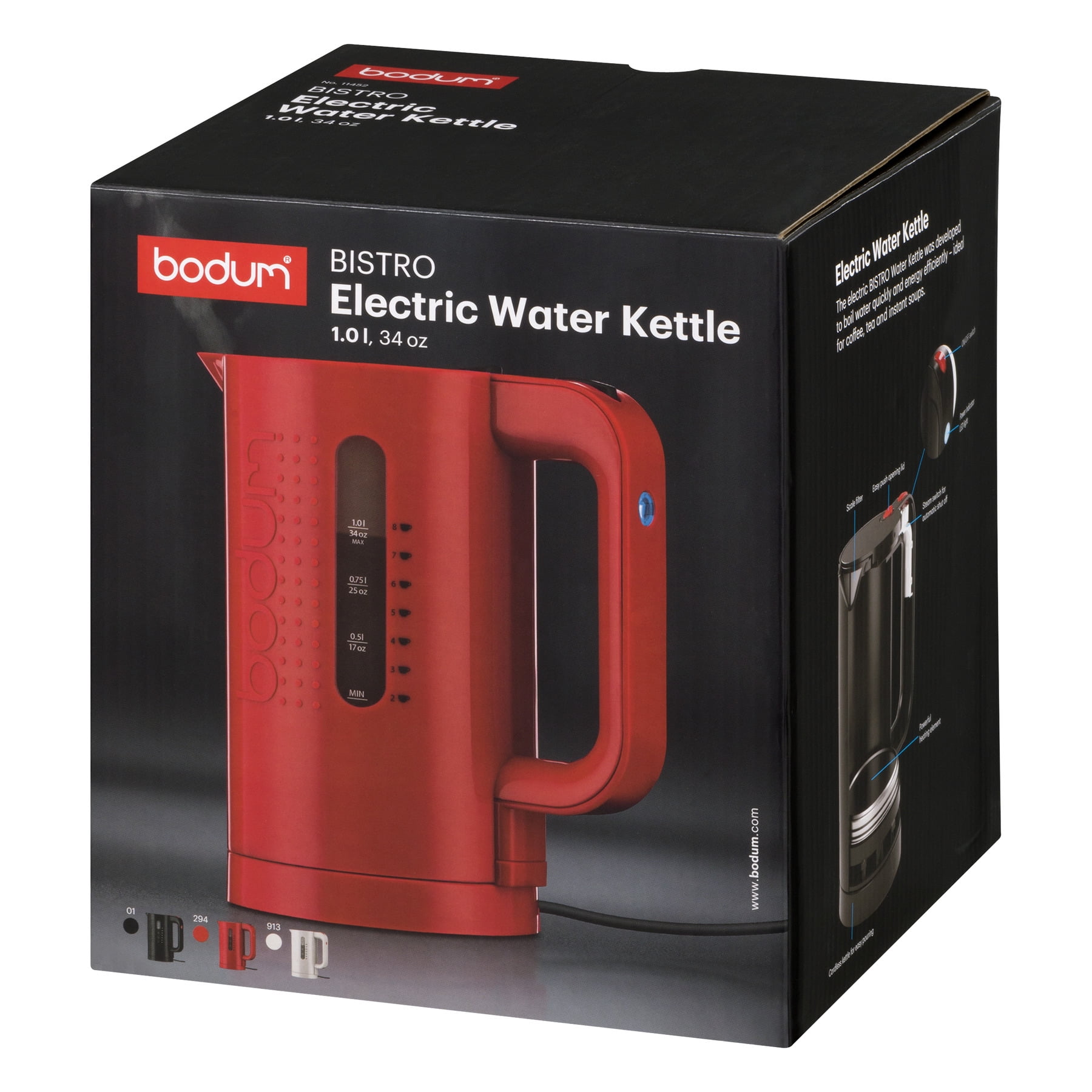 Bodum 11452-01US Bistro Electric Water Kettle, Black, 34 Oz
