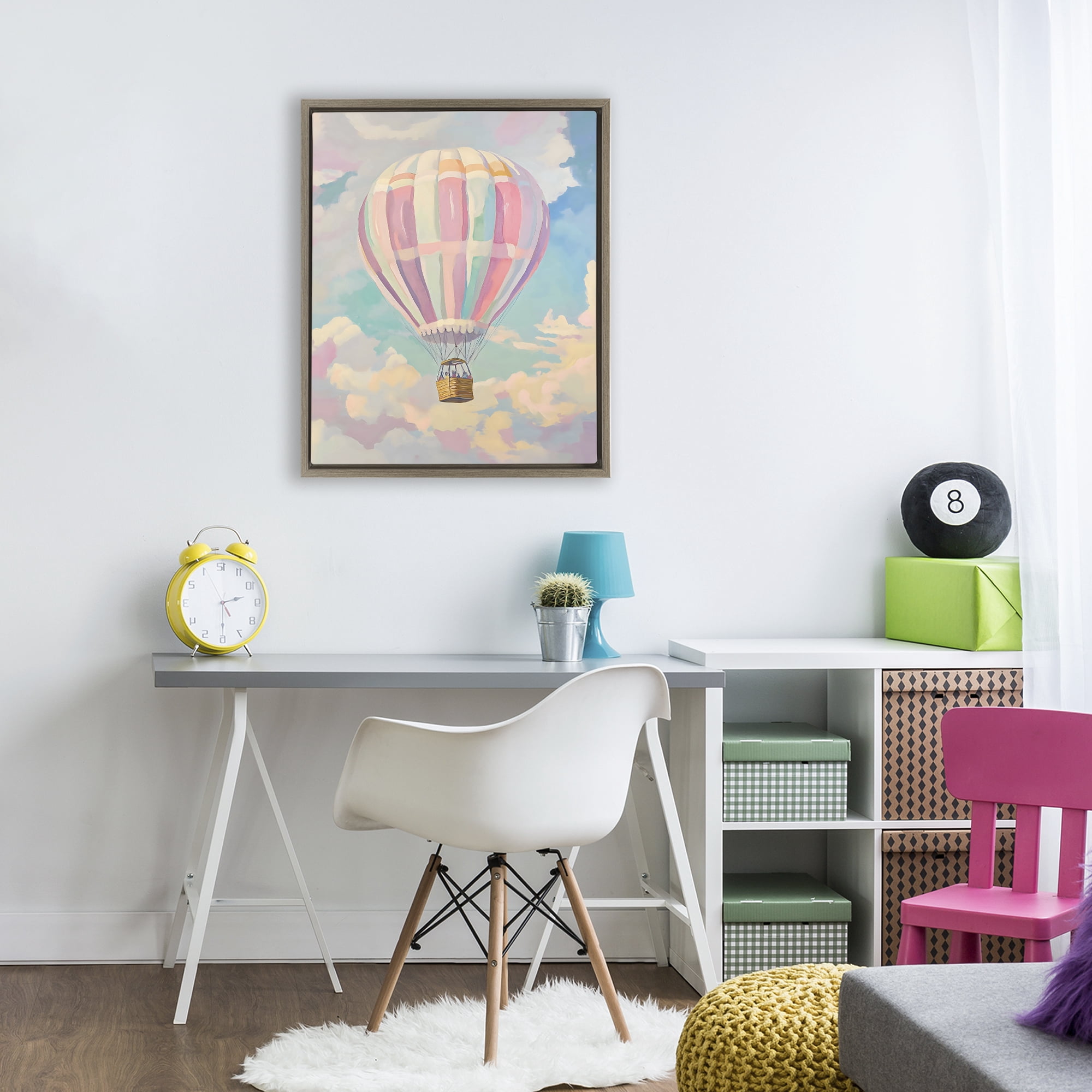 Stupell Industries Pastel Hot Air Balloon Brown Framed Floater Canvas Wall Art, design by The Prints Vibe