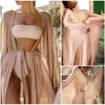 thumbnail image 3 of Long Sleeve Sun Protection Swimsuit Cardigan Belt Shine Mesh Sexy Bikini Cover Up for Beach, 3 of 7