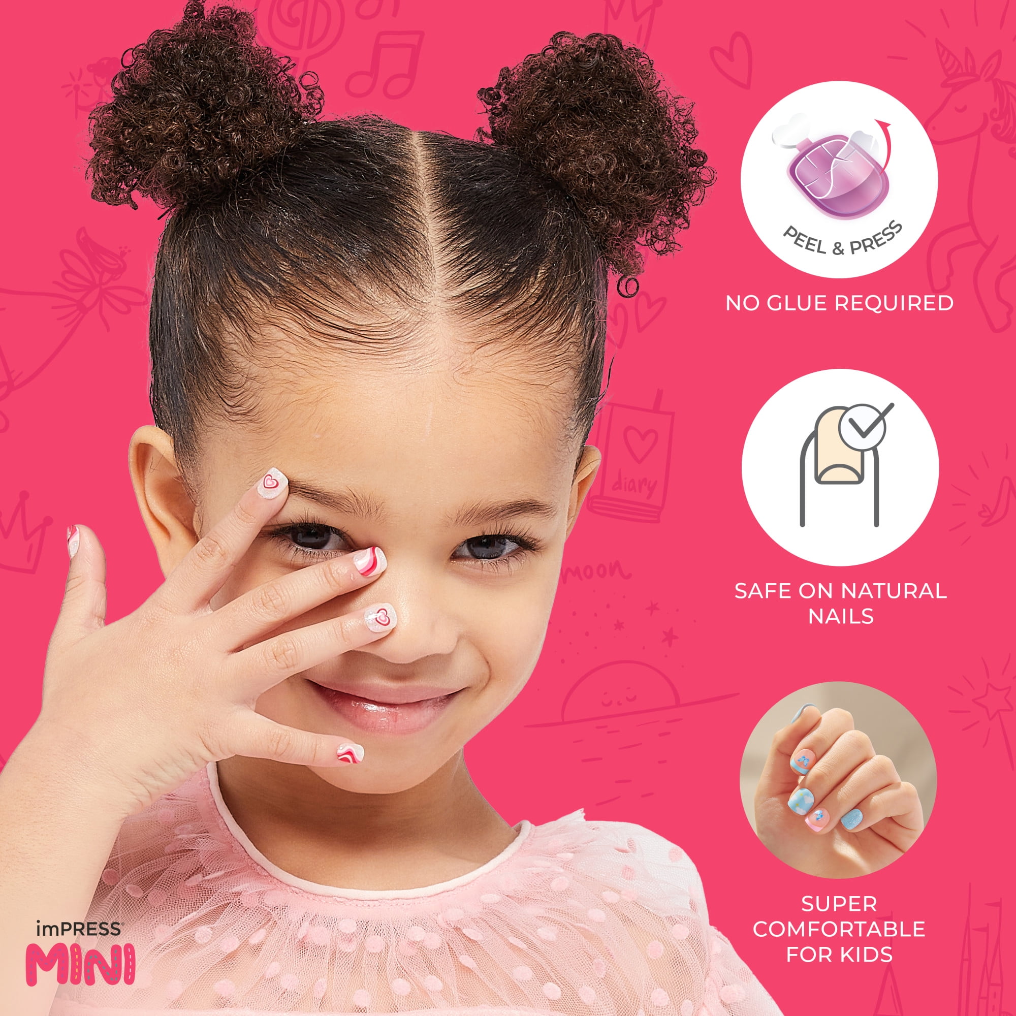 (2 pack) Impress Mini Press On Nails for Kids, ‘Fairest of All’, Purple, Squoval, 20 Count