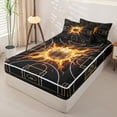 thumbnail image 2 of Castle Fairy Basketball Court Print Zipper Twin Comforter Sets with Fitted Sheet and 2 Pillowcases, Sport Ball Flame Zipper Bedding Set, Black Gold Orange,4-Piece,Black Reversible, 2 of 6