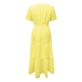 thumbnail image 4 of Robes pour Femmes 2025 Été Manches Courtes Robe Maxi Décontractée Col en V Œillet Volantée Évasée Longue, 4 of 5