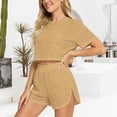 thumbnail image 6 of Endives Womens Pajama Sets Hollow Out Breathable Short Sleeve Tshirt and Shorts Split Home Set Two Piece Pajamas Matching Sets Women Clothing, 6 of 7