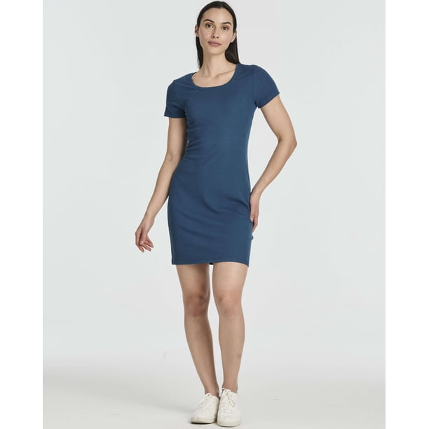 grey t shirt bodycon dress 3 Pack: Women's Mini Short Sleeve Ribbed Scoop Neck Casual T-Shirt Size:4/L