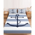 thumbnail image 2 of Twin Sze Fitted Sheet Set - Blue White Striped 2 Piece Bedding Sets 16" Deep Pocket Fitted Sheet with 1 Pillowcase, Navy Blue Beach Nautical Anchor Ocean Coastal Brushed Microfiber Hotel Bed Sheets, 2 of 9