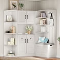 thumbnail image 3 of 74.8 Inch Multifunctional Hall Cabinet with 4 Hooks, Left-Right Combination Storage Cabinet for Living Room, Kitchen, Hallway, White, 3 of 8