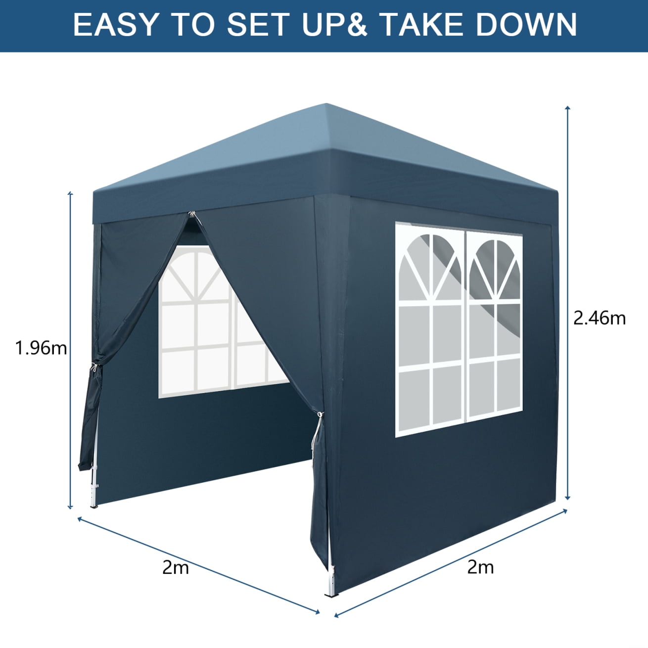 78.74" Outdoor Canopy With Two Doors and Two Windows, Practical Waterproof Right-Angle Folding Tent With Removable Tent's Wall Cover and Height Adjustable Design, Folding Shelter, Blue