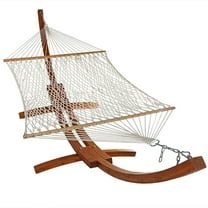 Sunnydaze 2-Person Cotton Rope Spreader Bar Hammock with Stand, 400 lb Capacity - Off-White
