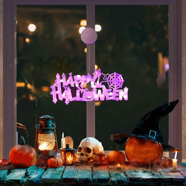 Decoraciones de Halloween, luces decorativas de Halloween, luces luminosas con letras, luces LED, decoraciones colgantes para fiestas de Halloween con ventosas, lámpara colgante con letras a pilas.