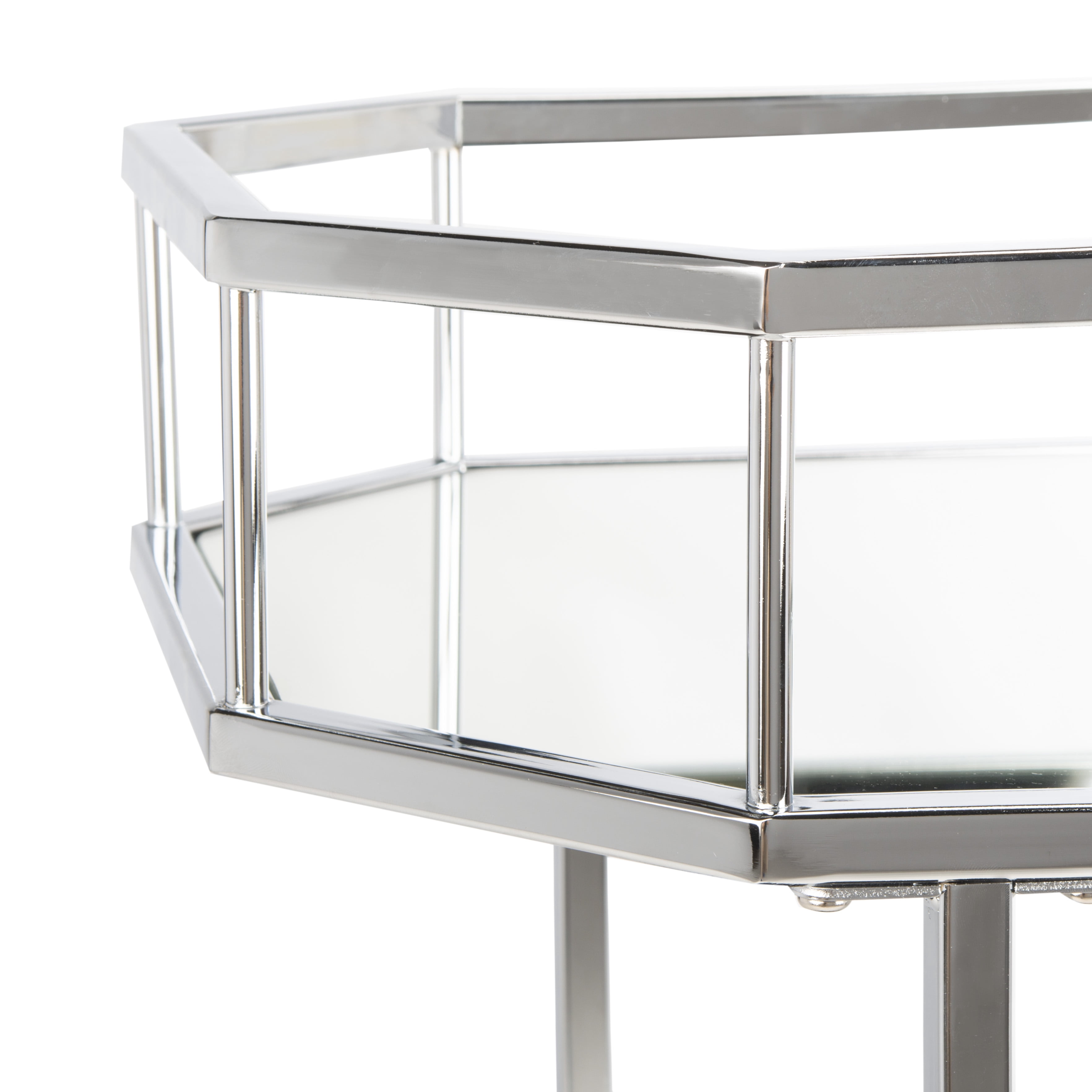 SAFAVIEH Silva 2 Tier Modern Glam Octagon Bar Cart with Casters, Silver