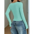 thumbnail image 4 of Womens Long Sleeve Shirts Crop Tops Square Neck Going Out Basics Tees Y2K Winter Clothes 2025 Water Blue M, 4 of 5