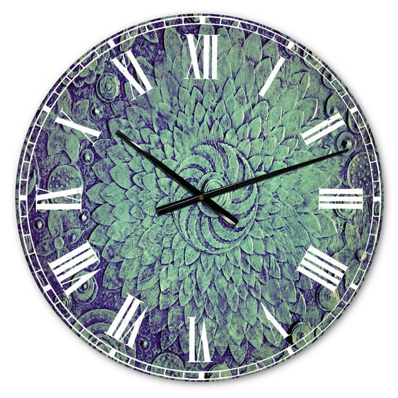 Designart 'Hand Painted Circle Blue Flowers' Traditional wall clock