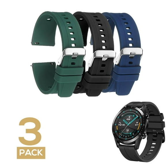Mimimo 3-Pack Universal 22mm Silicone Watch Bands – Adjustable Sport Replacement Bands for Men & Women, Waterproof Soft Silicone, Black Blue Green