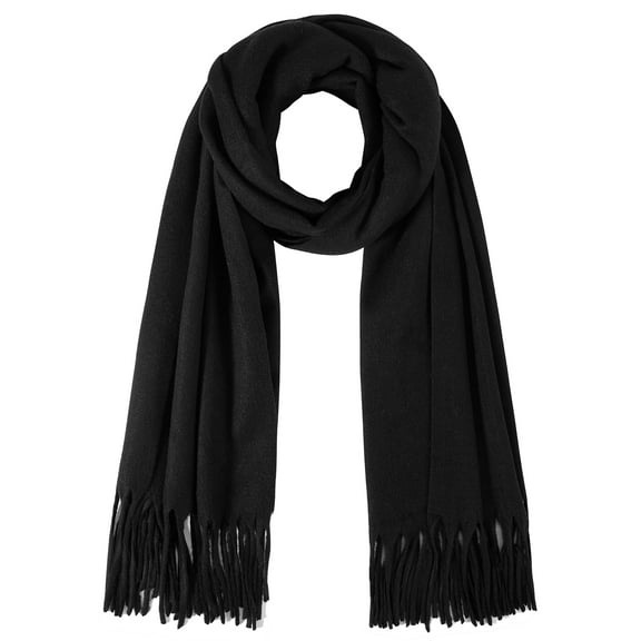 REDESS Pashmina Shawl for Women, Winter Warm Soft Solid Tassel Scarf for Women and Men, Black