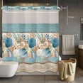 thumbnail image 5 of No Hook Shower Curtains with Snap-in Liner Set, Teal Blue Brown Beach Coastal Waterproof Hotel Style Bathroom Shower Curtain, Nautical Shell Starfish Coral Summer Mesh Top Bath Curtains 66''x72'', 5 of 9