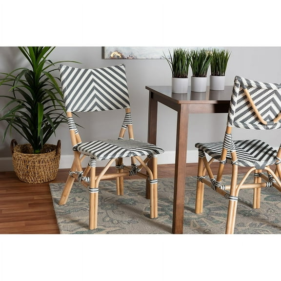 Baxton Studio Shai Modern French Grey and White Weaving and Natural Rattan Bistro Chair
