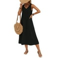 thumbnail image 3 of Dresses for Women Spring Summer Sleeveless V Neck Cotton Beach Casual Dress Black XXL, 3 of 7