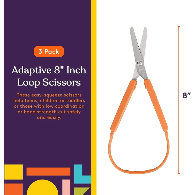 Loop Scissors for Kids 3-Pack Colorful Looped Adaptive Design Right and  Lefty Support Small Easy-Open Squeeze Handles Supports Elderly Special  Needs 