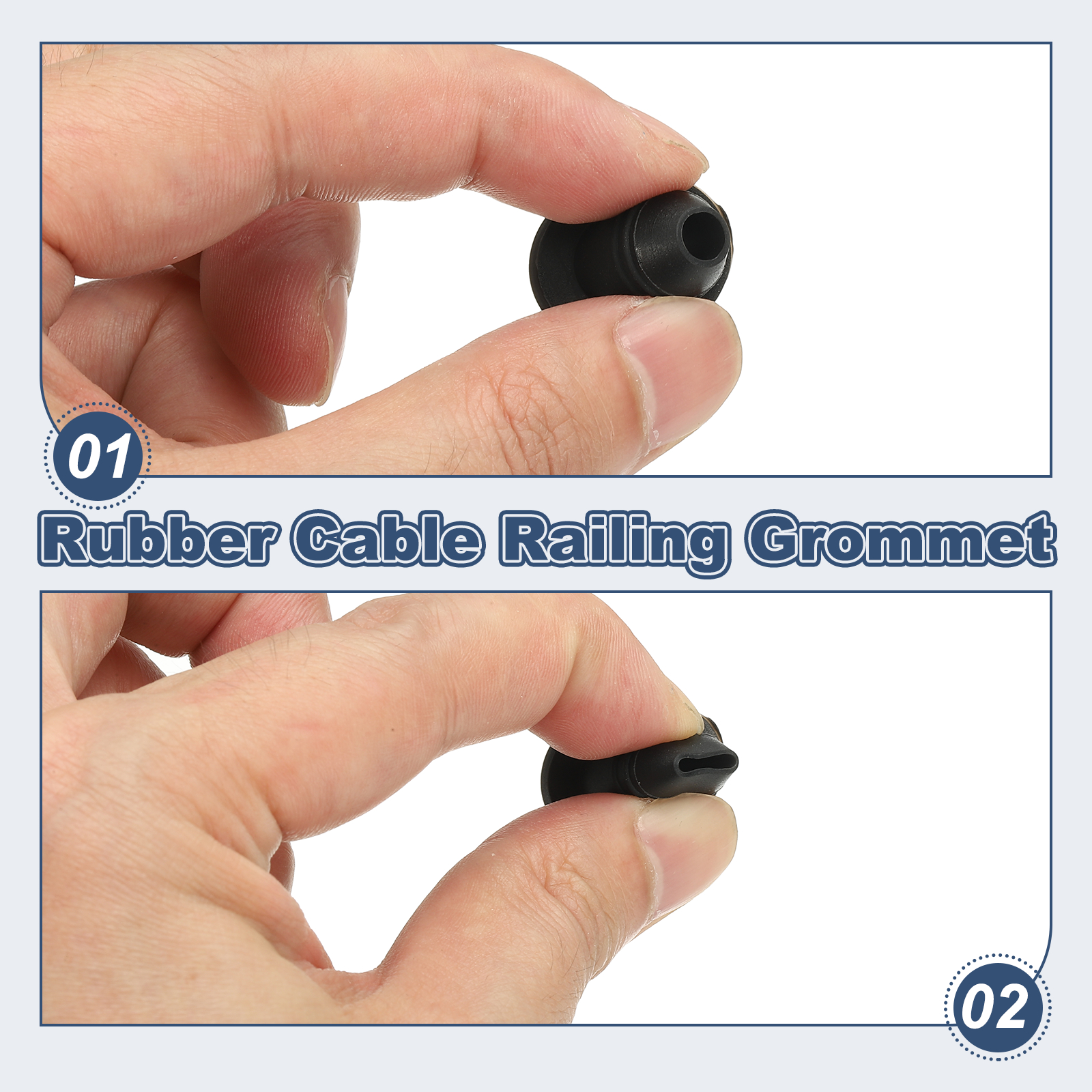 240pcs Cable Railing Rubber Grommets for 1/8" 3/16" 5/32" Cables, 30 Degree Cable Railing Grommet Hardware Kit for Metal Running Tube Posts Deck Wire Rope Protective Sleeves, Black