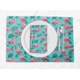 thumbnail image 1 of S4Sassy Green Tropical Leaves & Flamingo Bird Washable Printed Dining Reversible Tablemats With Napkins Set, 1 of 3