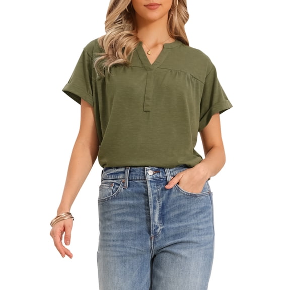 Summer Short Sleeve Tops for Women Casual V Neck Basic Tee Shirts Blouses XS Green