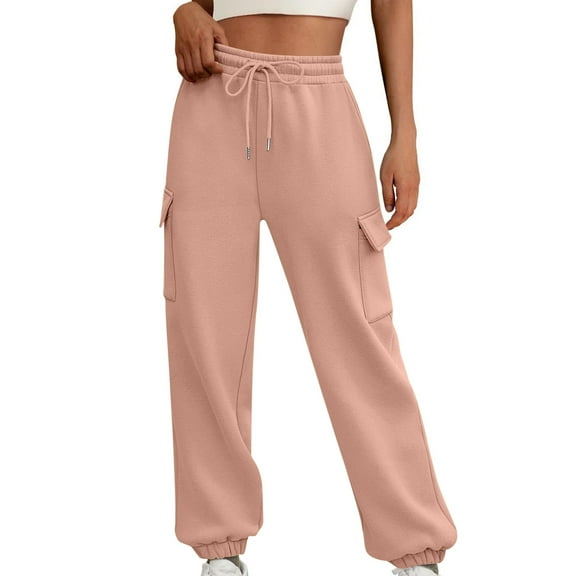Gnshining Cargo Sweatpants for Women Drawstring High Elastic Waist with Pocket Pants Straight Cuffed Pants