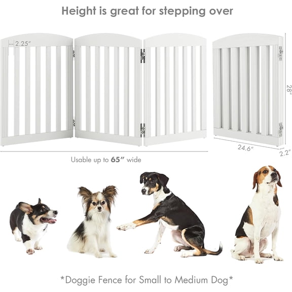 Dog Gate Indoor, Wooden Freestanding Foldable Pet Gate, Extra Wide Step Over Puppy Gate, 3 Panels, White