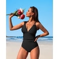 thumbnail image 5 of Attraco Women Scalloped One Piece Swimsuit Ruched Tummy Control Bathing Suit Cut Out Spaghetti Strap Monokini Swimwear, 5 of 6