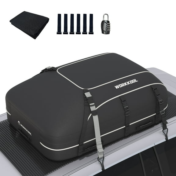 WORKKOOL 15 cu ft Waterproof Roof Bag with Anti-Slip Mat & Lock - Universal Car Top Storage for SUV/Estates - Foldable Cargo Carrier (44"x34"x17")