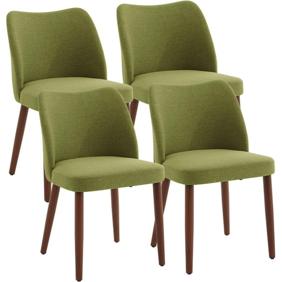 Dining Chair Set of 4, Linen Upholstered Dining Chair with Wood Legs, Wing Backrest, Wooden Kitchen Chair, Kitchen Chairs with Thick Cushions for Dining Room, Living Room, Green