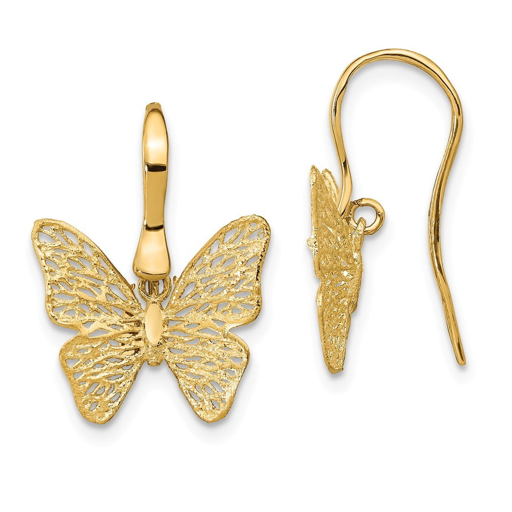 JewelryWeb 14.8mm 14k Gold Polished Filigree Butterfly Earrings