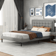 thumbnail image 3 of Unizone Queen Bed Frame with Upholstered Headboard, Button Tufted Style, Light Gray, Fabric, 3 of 12
