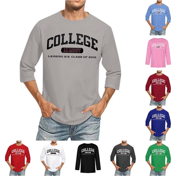 NinXxx Men's 3/4 Sleeve City Name Comfortable Crewneck Solid Tee Grey M Grey M