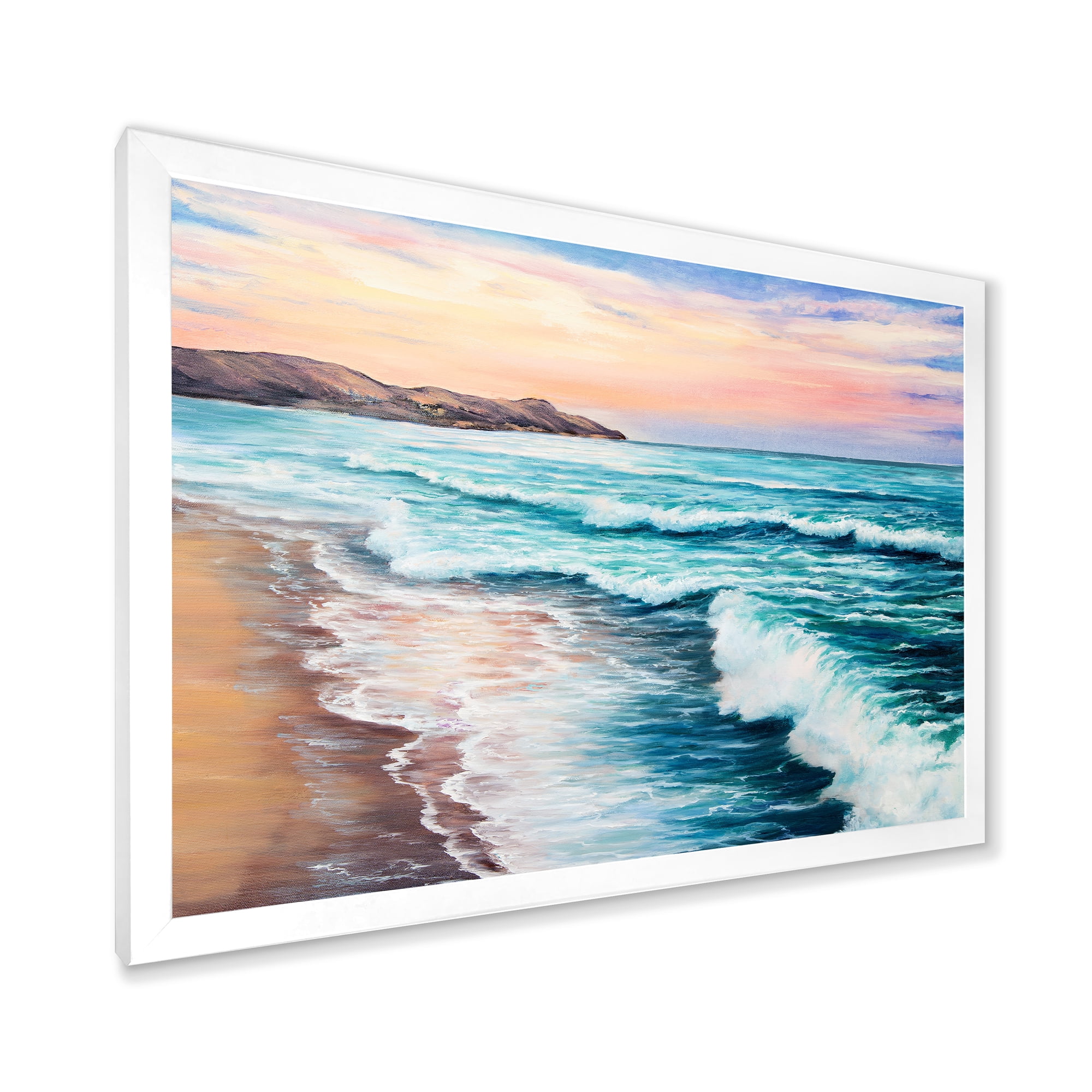 Designart 'Sunrise Glow On The Ocean Waves III' Nautical & Coastal Framed Art Print