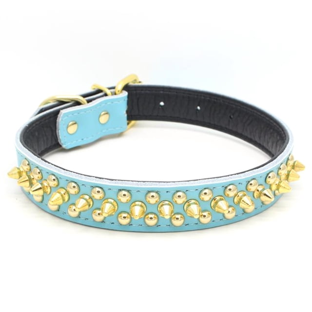 Collar de cuero para perros con púas doradas, para evitar que el perro sea atrapado por perros más grandes
