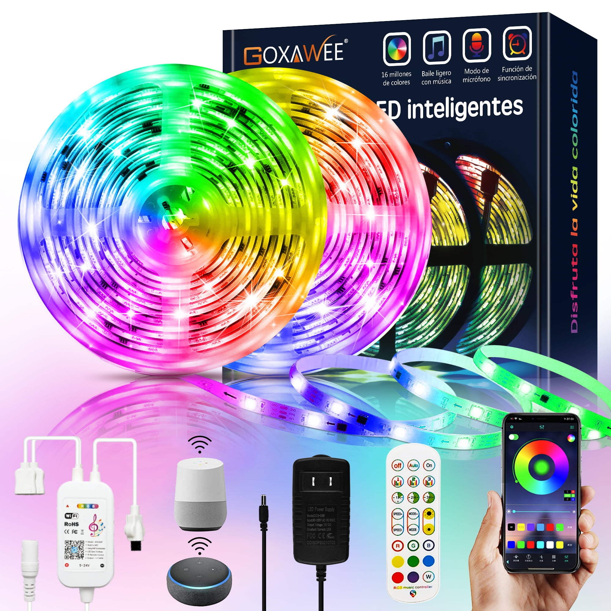 Goxawee Led Strip Lights, 65.6Ft Smart Light Strips With App Control  Remote, 5050 Rgb Led Lights For Bedroom, Music Sync Color Changing Lights  For Room Party - Walmart.Com