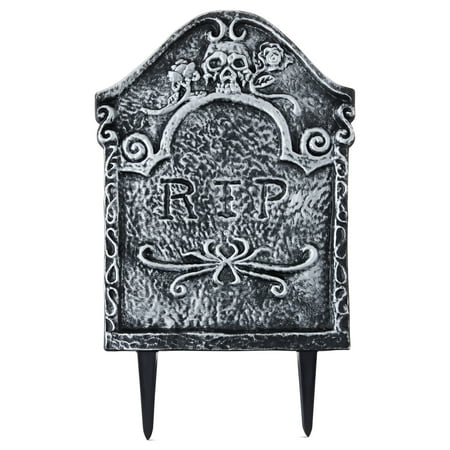 Plastic Tombstone Yard Stake Outdoor Decor, Black & Silver, 15.5", Halloween by Way To Celebrate
