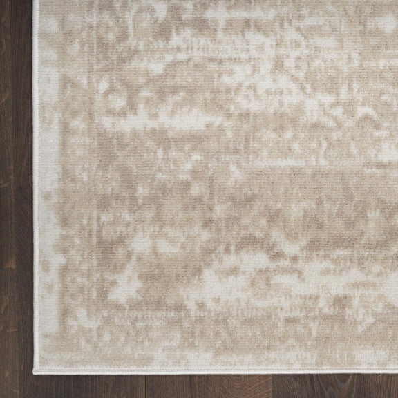 8' Runner Beige and Ivory Medallion Power Loom Distressed Runner Rug