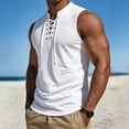 thumbnail image 6 of Men's Ribbed Knit Sleeveless Tank Top, Lace up Stand Collar Casual Athletic Vest, Stretch Slim Fit Fashion Summer Beach Shirt White, 6 of 9