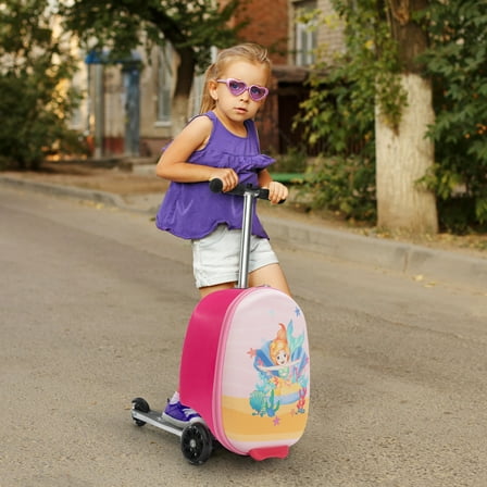Tobbi Scooter Suitcase, Kid Carry on Luggage Scooter, Children Ride on Luggage for Girls, Pink