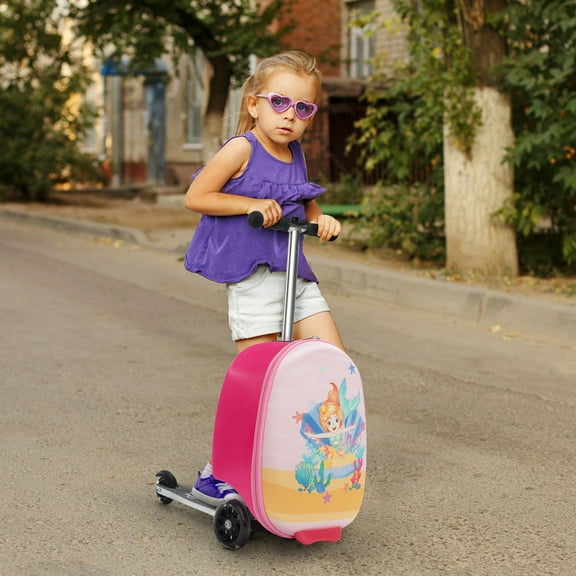Tobbi Scooter Suitcase, Kid Carry on Luggage Scooter, Children Ride on Luggage for Girls, Pink