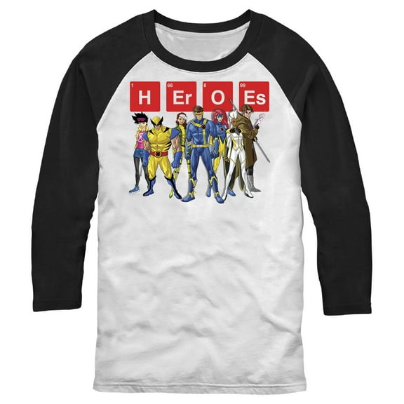 Men's Marvel Periodic Table of Mutant Heroes  Baseball Graphic Tee White/Black Small