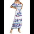 thumbnail image 3 of Vestido de Verano para Mujer, Estampado Floral, Hombros Descubiertos, Sin Mangas, y Azul S, 3 of 7