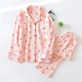 thumbnail image 1 of Conjunto de pijamas con estampado de corazón para mujer, ropa de casa de algodón crepé, doble capa, gasa, cuello vuelto, pantalones de manga larga, Primavera, nuevo, 1 of 4