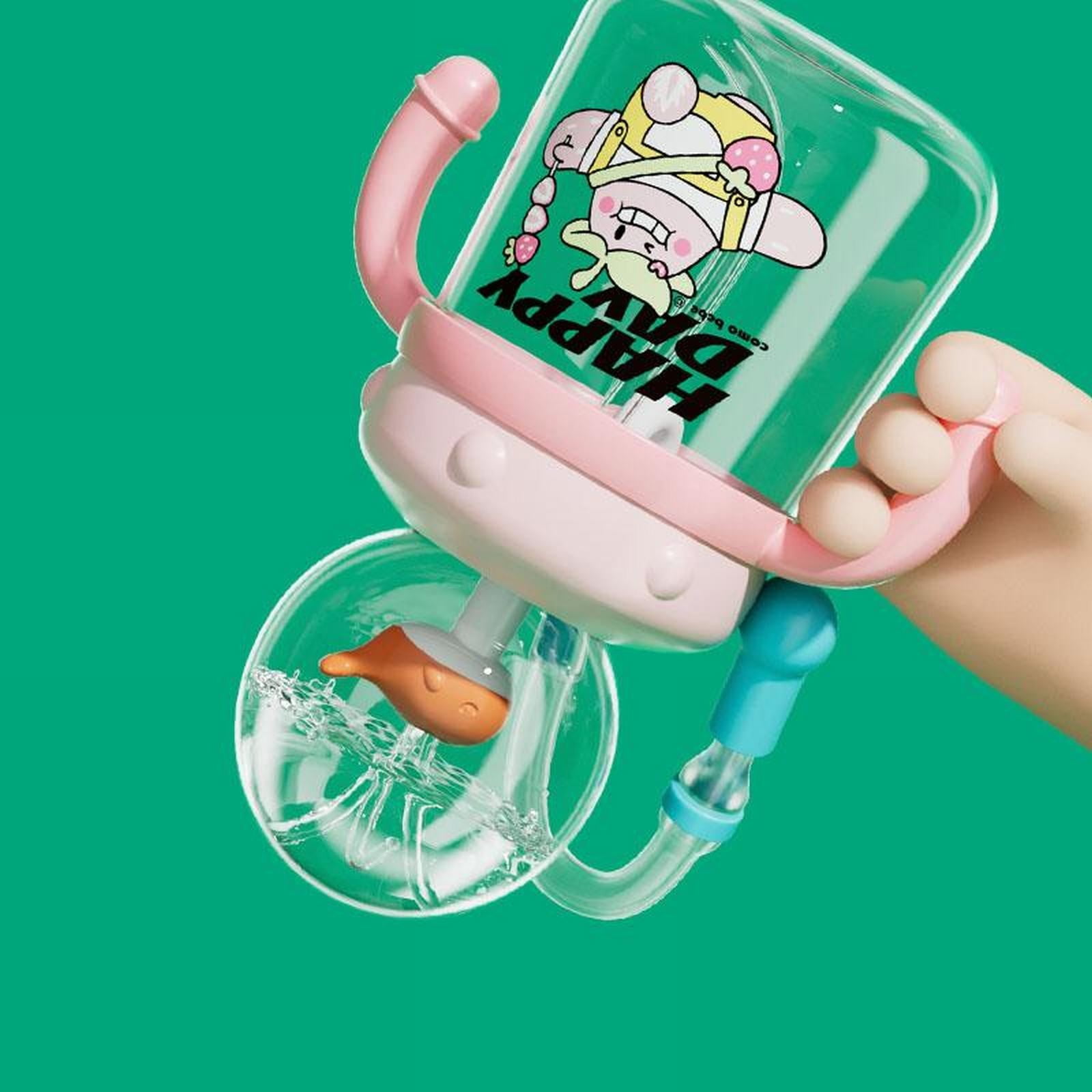 Piwvid 220ml Cute Leak-Proof Sippy Cup with Squirt Top, 2025 New Design Weighted Sport Water Bottle for Kids, Gym, Camping, and Travel, Plastic