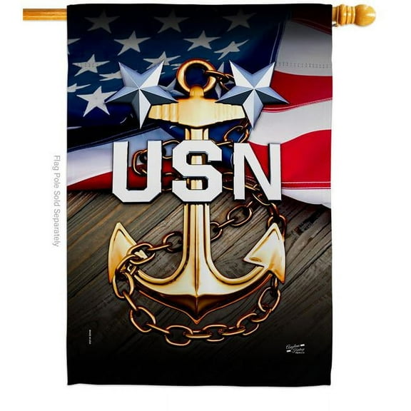 Angeleno Heritage H137341-BO 28 x 40 in. USN House Flag with Armed Forces Navy Double-Sided Decorative Vertical Flags Decoration Banner Garden Yard Gift