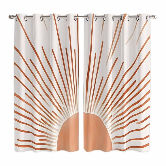 Orange Sunshine Kitchen Curtains 63 Inch Length, Lines Retro Abstract Middle Century Grommet Top Bedroom Living Room Curtains, Light Filtering Cafe Curtain Drapes 2 Panels Set 84''x63''